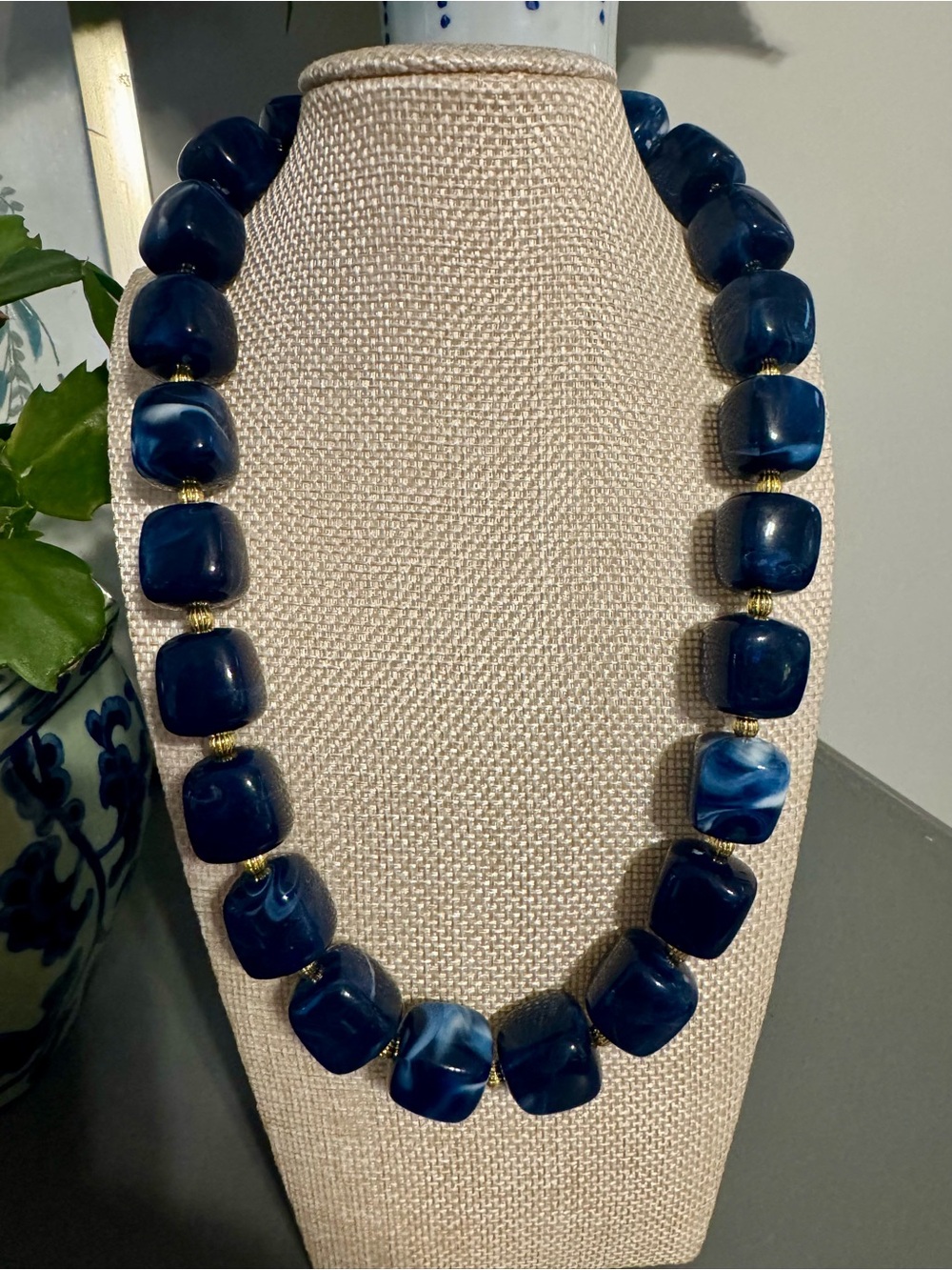 Blue Statement Bead Necklace - Women Jewelry